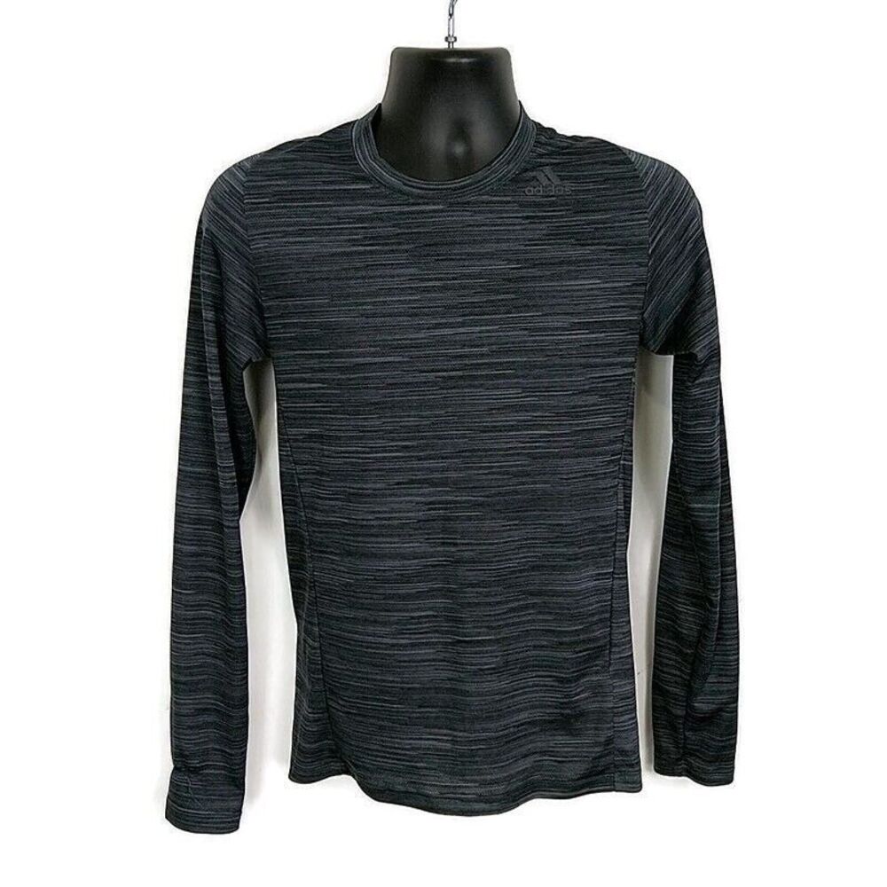 💥5/$25‎ Adidas Womens S T Shirt Heathered Gray Long Sleeve Crew Neck Climalite